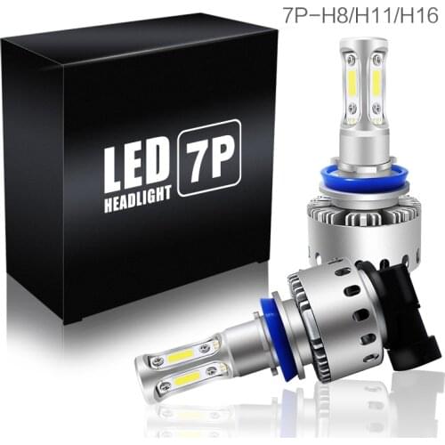 PAMPASEE 2X 7P Car LED Headlight 90W 12000LM H4 LED H7 H8 H9 H11 HB4 9006 9005 HB3 white 6000K 3 COB LED Car Headlight Bulb