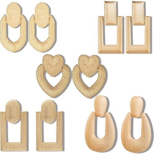 Popular Exaggerated Love Metal Frosted Earrings Creative Personality Geometric Retro Embossed Street Earrings