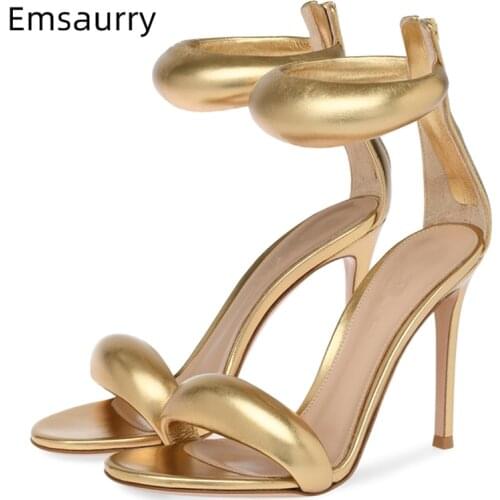 Concise Style One-strap Sandals For Girls Women Sexy Stiletto Heel Back Zip Cover Heels Real Leather Summer Sandalias