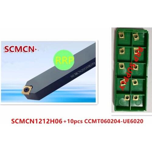 1pc SCMCN1212H06(12x12mm)+10pcs CCMT060204-UE6020 inserts to cut steel, CNC Turning Tool, External Turning Tool