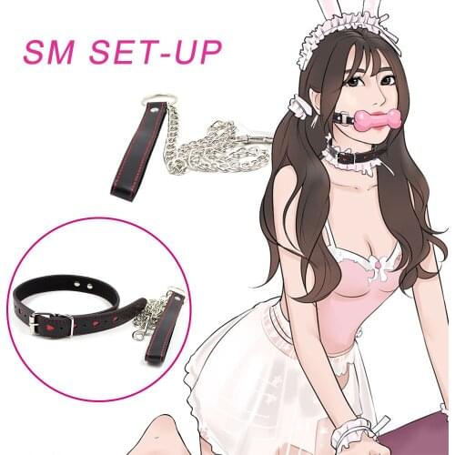 Sexy PU Leather Chain Collar with Leash BDSM Bondage Fetishs Necklace Adult Lingerie Sex Accessories for Woman Couple Adult Game