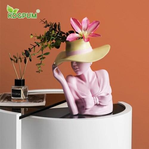 Modern Handmade Resin Vase European Art Woman Head Flower Flower Arrangement Pot Home Decoration Creative Vase Crafts Decoration