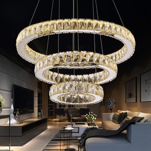 LED Crystal Chandelier Modern Ring Hanging Kitchen Lamp 3/2/1 Circle Dining Room Living Room Light Fixture