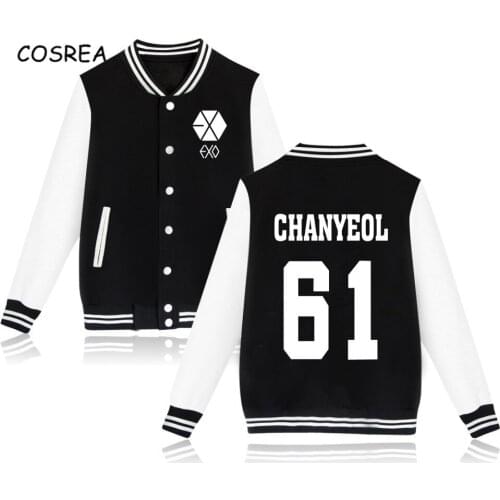 Exo Hoodies Sehun Beakhyun Xiumin Exo Lay Kai Casual Long Sleeve Harajuku Sweatshirt Exo Baseball Jacket Sudadera Exo Clothes