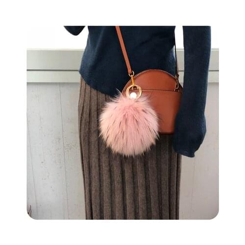 High Quality Fluffy Real Raccoon Bag Pendent Natural Fur Ball Pompom Keychain Gold Plated Ring Pendant For Women Charm