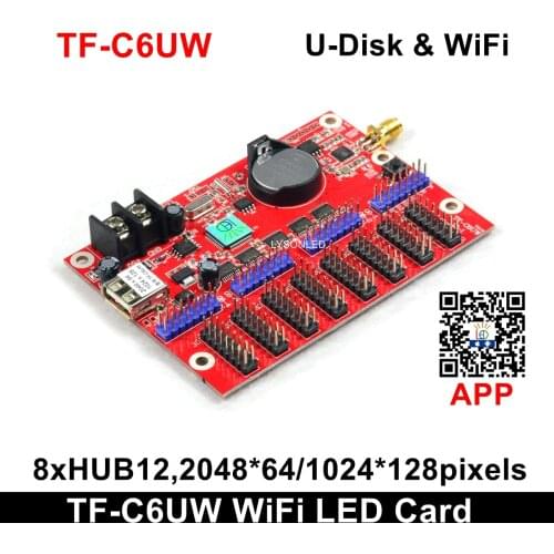 Factory Price LongGreat TF-C6UW WIFI communication LED Display Card, Support 1024*128 pixels P10 Single Color Scrolling Sign