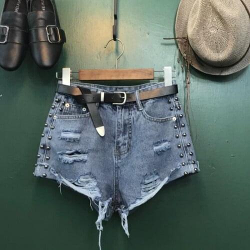2020 Summer Brand Beach Washed Shorts Trousers Short Rivet Jeans Women High Waist Sexy Slim Fit Denim Hole Female Fashion Shorts
