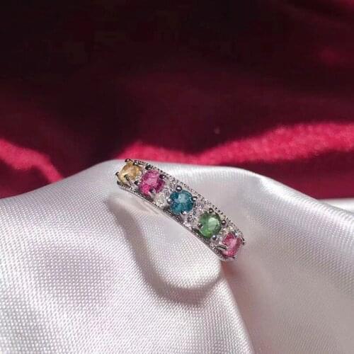 Womens Natural Real Tourmaline Ring Adjustable Opening 925 Silver Jewelry Luxury Brand Designer Colorful Jewellery Female Gift