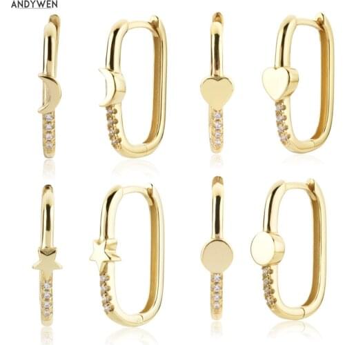 ANDYWEN 925 Sterling Silver Star Moon Oval Hoops Earring Heart Round Circle Piercing Huggies 2021 Women Wedding Jewelry For Wome