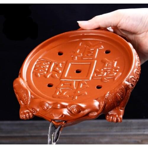 Zisha Tea Sea Pots Yixing Chinese Tea Tray Threelegged Toads Lucky Treasure Ceramic Tea Sets Mini Dry Bubble Plate Water Storage