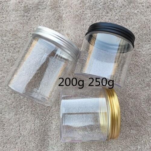 10/30pcs Make Up Box Storage Jar Cosmetic Plastic Clear Container Aluminum Lid Round Travel Bottle 200g 250g
