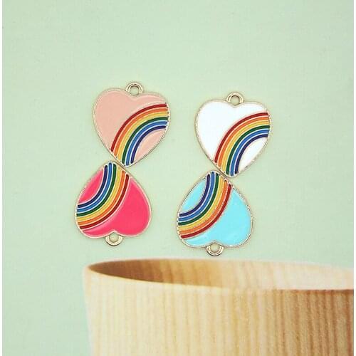 10 Pcs Enamel Charms Sweet Style Rainbow Heart Stud Earrings For Minimalist Boho Fashion Love Heart Pink Yellow Enamel Earring