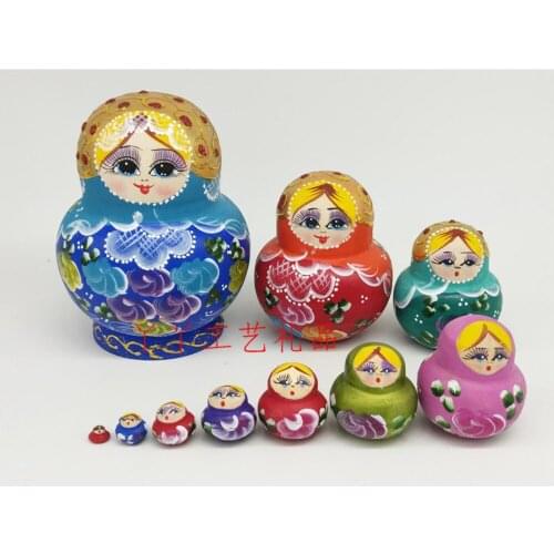 10 Layer Hand Painted Carving Russian Wooden Nesting Dolls Top Grade 10pcs DIY Basswood Fashion Matryoshka Dolls DIY Toys