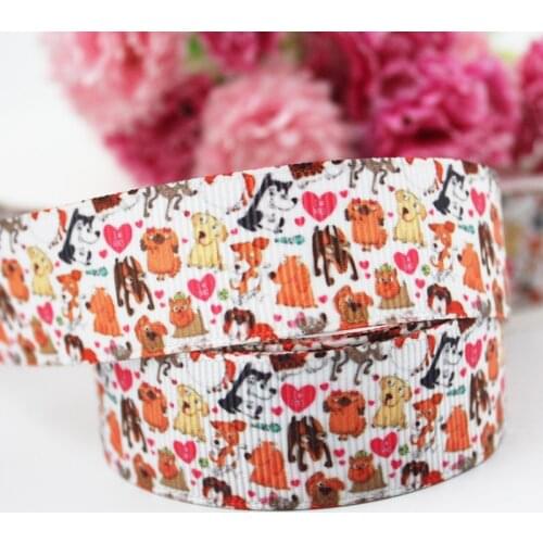 16mm/22mm/25mm/38mm/75mm cartoon cute hound print grosgrain ribbon 10/25/50yards DIY gift wrap sewing wedding decor ribbon