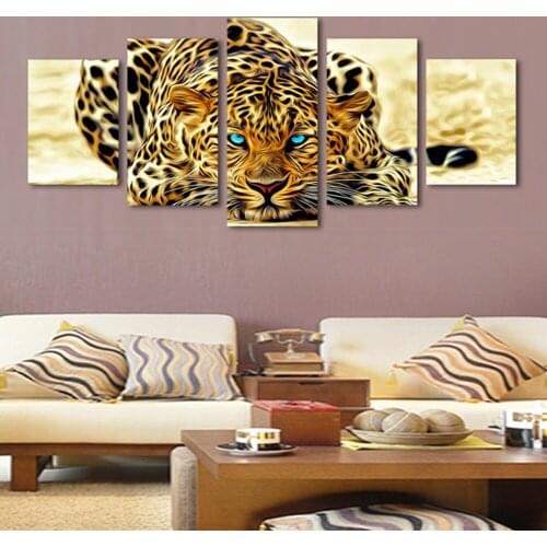 5 Panels HD Printed Animal African leopard Painting Canvas Print Room decor print poster Picture Canvas ht038