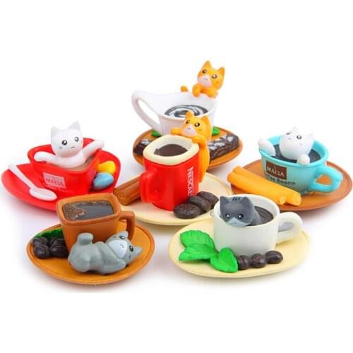 6pcs/lot Kawaii in Cup Chis Sweet Home Cat Cats Figures Toys Resin Action Figure Collection Model Toy Gift for Home Decoration