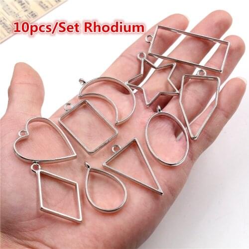 Border Mold Rhodium Geometric Hollow Metal Frame Bezel Epoxy Resin Pendant Tray For DIY Jewelry Making