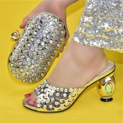 Doershow African Wedding fashion Shoes and Bag Set silver Italian Shoes with Matching Bags Nigerian Women party!!SGR1-4