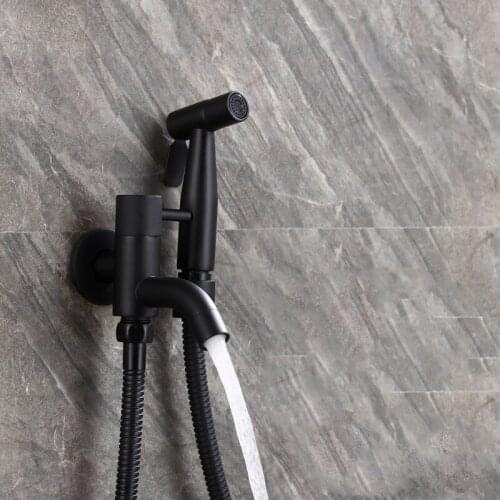 Black Toilet Hand Held Bidet Spray Shower Head Douche Kit Copper faucet Sprayer Jet Tap with Holder,Cold or Hot water-2243