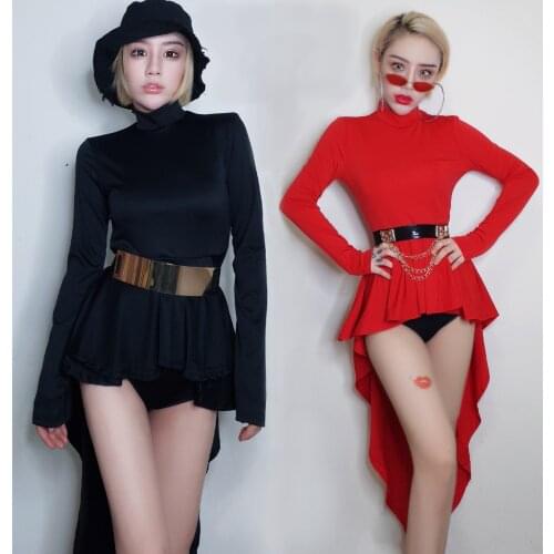 Jazz Bar DS Costume DJ Female Singer GOGO Collar Dance Clothing Nightclub Team Red Tail Drag Dress Lady Rave Stage Outfit DN4239