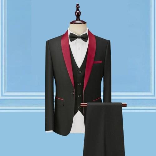 Dress Suit For Men 3 Piece Set Luxury Tuxedo Wedding Male Blazer Fashion Style Skinny Modern Costume Coat Pants Design Boyfriend