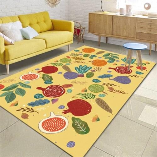 Cartoon Yellow Carpet With Fruit And Vegetable Kids Room Carpet Anti-slip Soft Washable Floor Mat Bedside Mat For Boys Girls