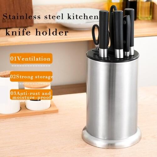 Kitchen Tools Stainless Steel Knife Rack Simple Style Cylindrical Knife Holder Kitchen Desktop Knife Tableware Storage Bucket
