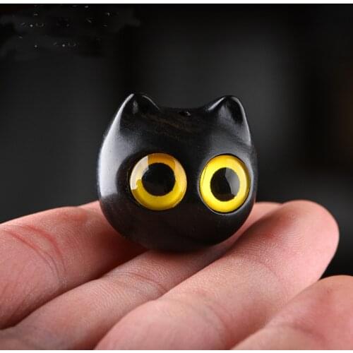 Kawaii Wooden Cat Miniature Figurines Red Sandalwood Carving Sculpture Craft Desk Ornaments Fairy Garden Decor Birthday Gift