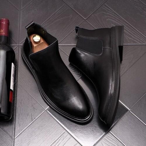 ERRFC Fashion Foward Mens Black Chelsea Boots High Top Casual Leisure British Style Ankle Pointed Toe Winter Botas Size 38-43