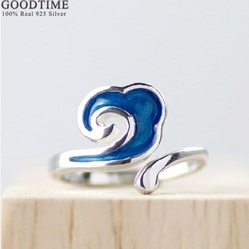 Fashion Women Rings 100% Real 925 Sterling Silver Adjustable Enamel Blue Cloud Ring Best Gifts For Beloved Girl Tail Finger Ring