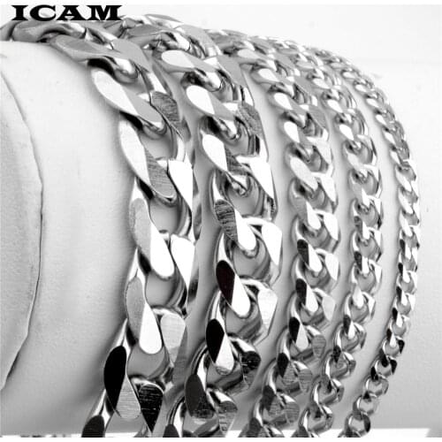 ICAM 3-11mm Mens Bracelets Silver Stainless Steel Curb Cuban Link Chain Bracelets For Men Women Wholesale Jewelry Gift