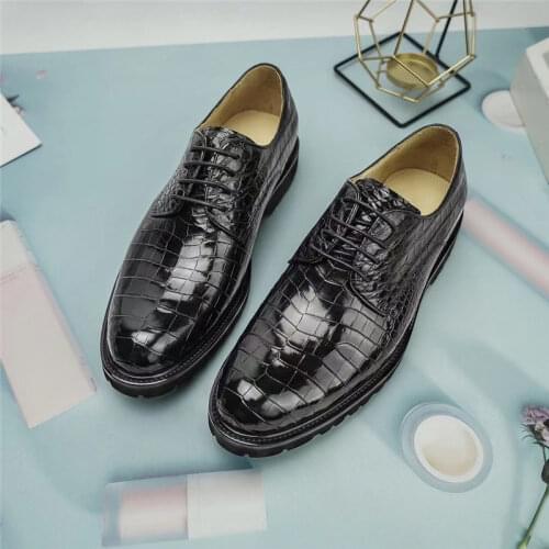Causal Style Authentic Exotic Crocodile Belly Skin Mens Leisure Dress Shoes Genuine Alligator Leather Male Lace-up Oxford Shoes
