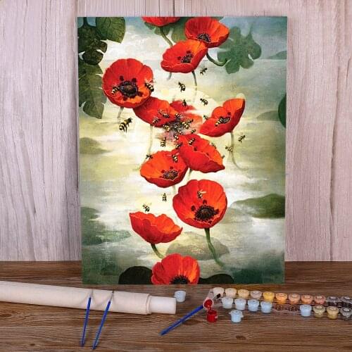 Poppy Flowers Coloring By Numbers Painting Set Oil Paints 40*50 Boards By Numbers Wall Decoration Adults Wholesale Handiwork