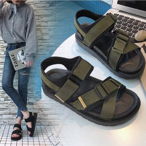 2021 New Vogue Summer New Sandals Women Open Toe Green Beach Shoes Woman Casual One-Word Buckle Flat Sandal Female Black Slides