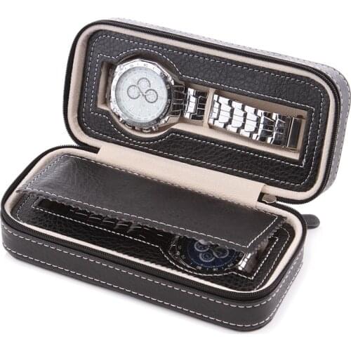 2 grids Slot Watch Box Display Case Storage Watch Organizer Holder Zipper Exquisite and Durable Portable PU Leather
