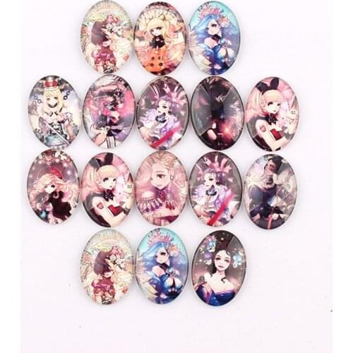 Handmade 4 Size Glass Mix Gothic Girl Oval Flatback Cameo Cabochon Domed DIY Jewelry Charm Photo Pendant Setting