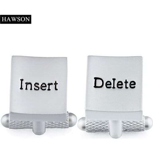 HAWSON Pearl Sand with Engraved Letter Word Insert & Delete Mens Cuff Link For Men IT Computer Cufflinks