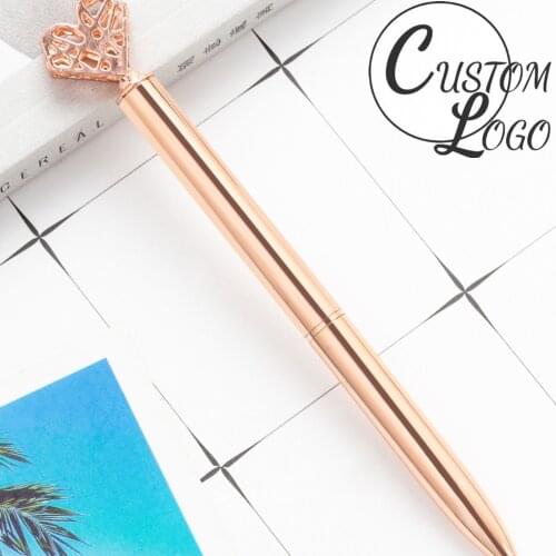 10pcs New Creative Metal Rotating Ballpoint Pen Hollow Love Couple Custom Logo Text Lettering Signature Pen Gift Pen for Girls