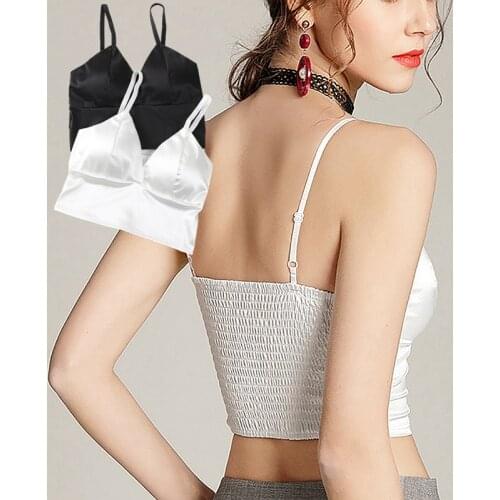 Sexy Streetwear Satin Crop Top Womens Bustier Top Summer Blouse Lingerie Spaghetti Strap Tank Top White Corset Top Underwear