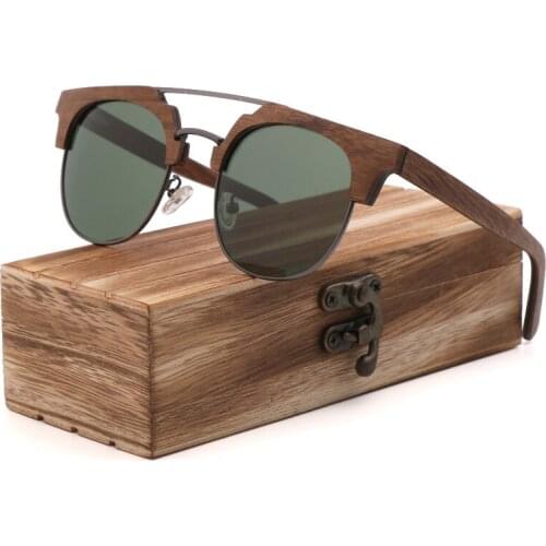 New Handmade Black Walnut Wood Sunglasses For Men/Women Polarized Mens Vintage Square Design Sunglasses UV400