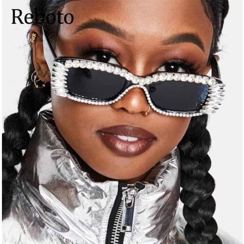 Crystal Diamond Sunglasses Women 2020 Luxury Brand Designer Vintage Rectangle sunglasses woman Eyeglasses oculos de sol feminino