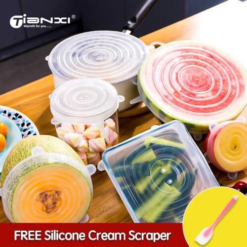 TIANXI 6 Pcs/Food Silicone Lid Kitchen Silicone Cover Food Wrap Bowl Pot Lid Reusable Stretch Lids Kitchen Accessories