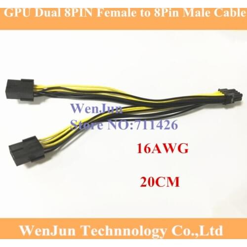 High Quality 20cm PCI-E 8 Pin 8P Male to PCI Express Dual Double 2-Port 8Pin(6+2Pin) Female GPU Video Card Power Cable 16AWG