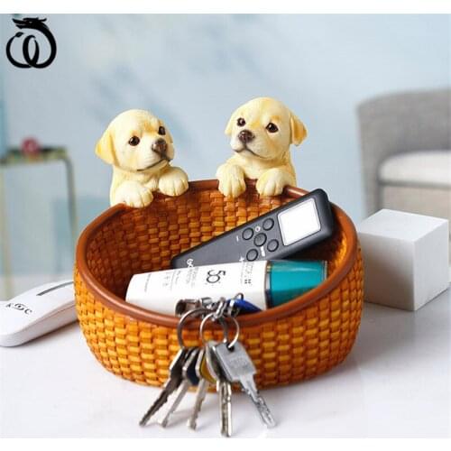 WU CHEN LONG Modern Rabbit Animal Cat And Dog Commodity Shelf Labrador Pug Key Porch Snack Storage Box Resin Home DecorR6051