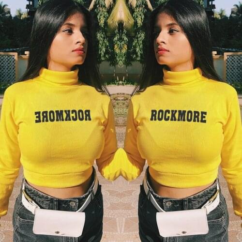 Spring 2020 Long sleeve womens T-shirt sexy alphabet base with versatile small high collar Shorts coat