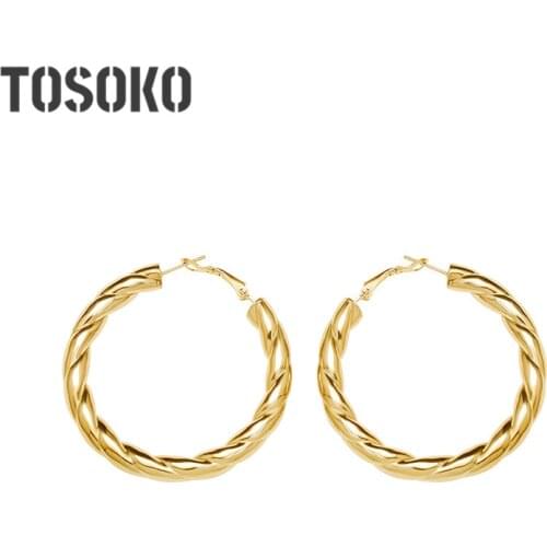 TOSOKO Stainless Steel Button Hollow Earrings For Womens Punk Jewelry BSF255