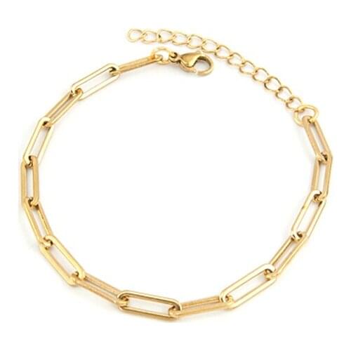 Women Thin bracelet 4mm flat wire Stainless steel Long O chain Gold color collares de moda Boho Collier gift