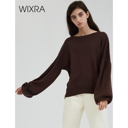 Wixra Oversized Sweater Women Autumn Winter O Neck Solid Knitted Pullover Women Soft Jumper Loose Sweaters Female Knit Tops