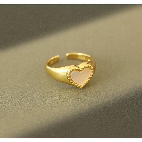 1pc 18K GOLD Authentic 925 sterling silver Shell Heart Shape Band Ring adjust Jewelry TLJ1217