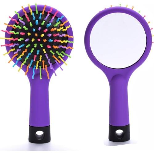 1 Piece Hot Selling Rainbow Volume Anti-static Magic Hair Curl Straight Massage Comb Brush Styling Tools With Mirror